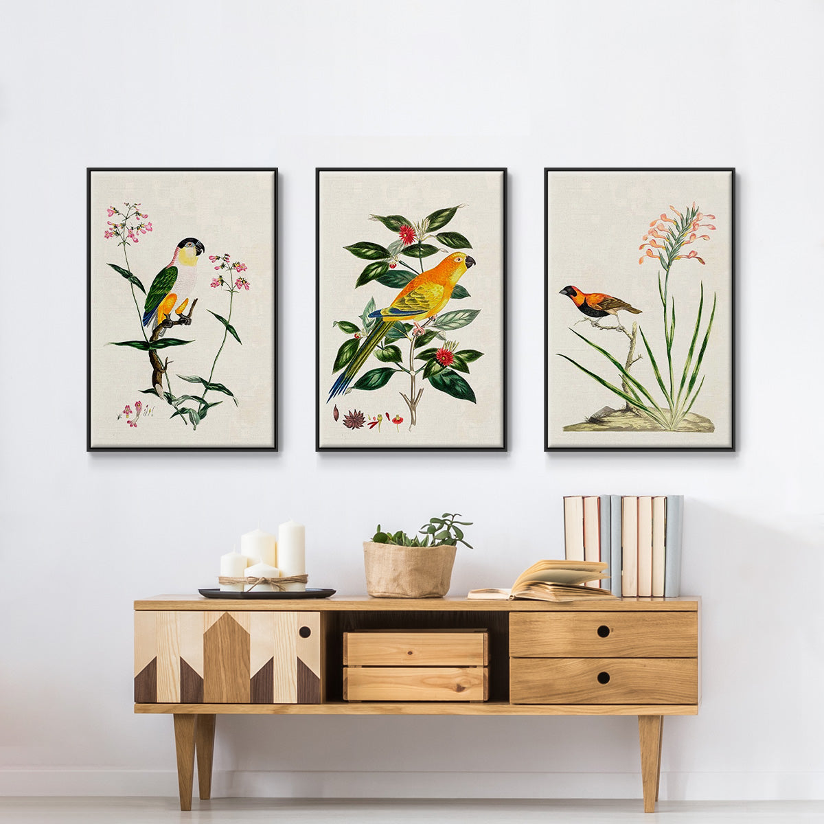 Bird in Habitat III - Framed Premium Gallery Wrapped Canvas L Frame 3 Piece Set - Ready to Hang