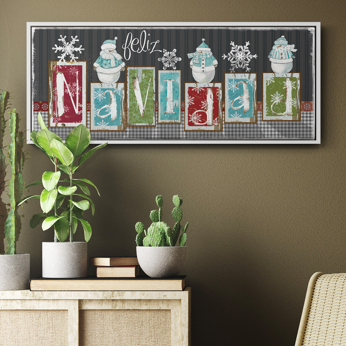 Navidad Blocks - Floater Framed Canvas Print