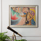 Neo-impressionist abstract portrait by Paul Signac in an ornate champagne frame displayed in a light-toned interior setting.