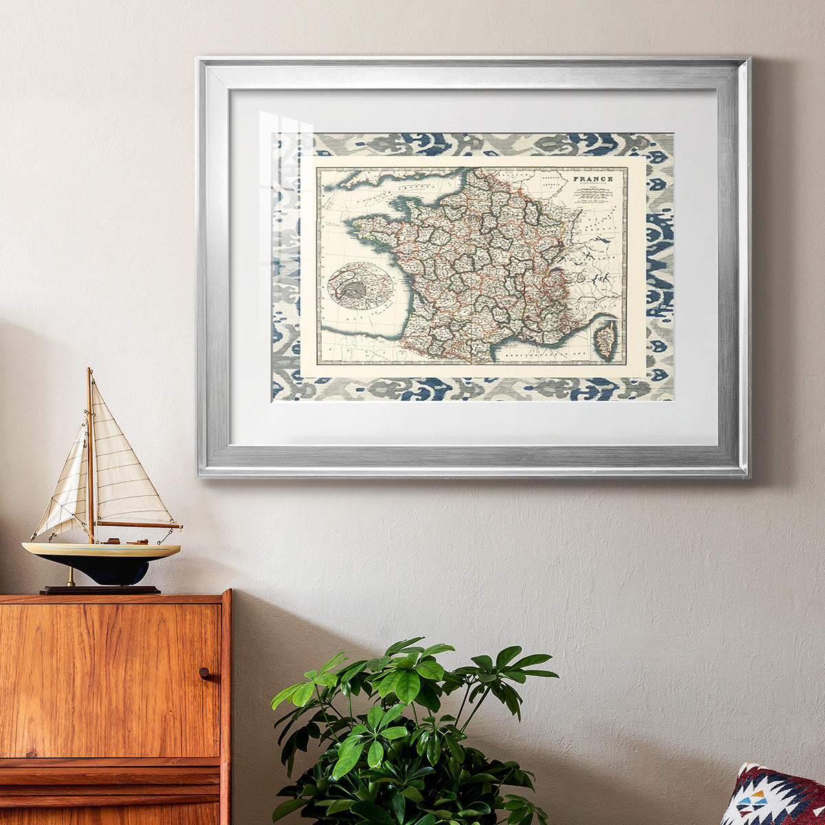 Bordered Map of France - Modern Framed Art Print