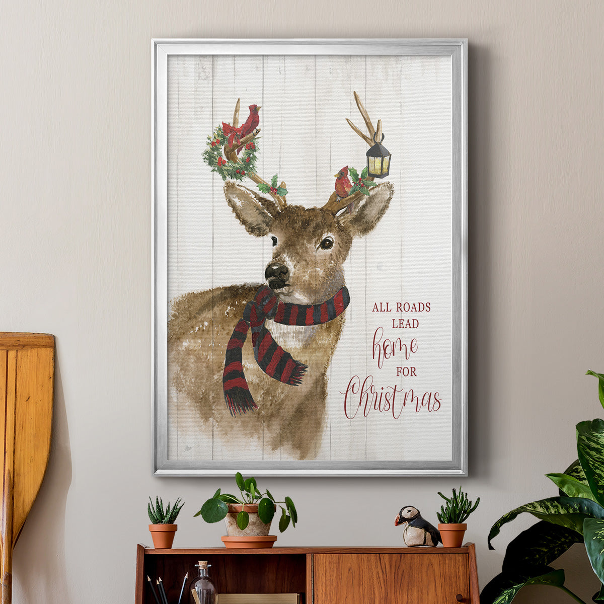 All Roads Lead Home Deer - Modern Framed Canvas Print