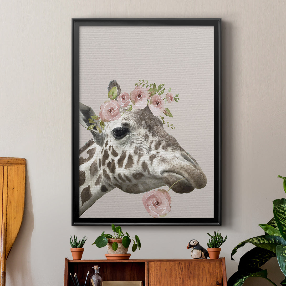 Peek A Boo Giraffe II - Modern Framed Canvas Print