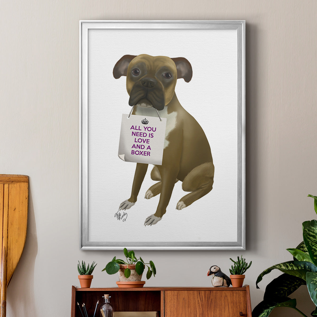 Love and Boxer - Modern Framed Canvas Print