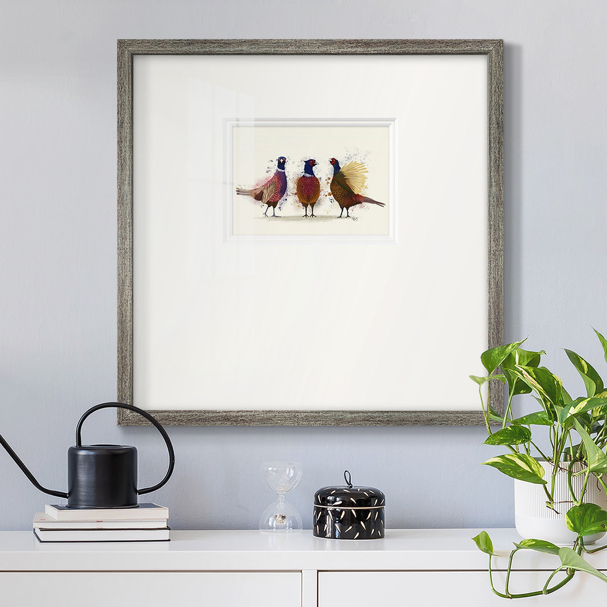 Pheasant Trio Premium Framed Print Double Matboard