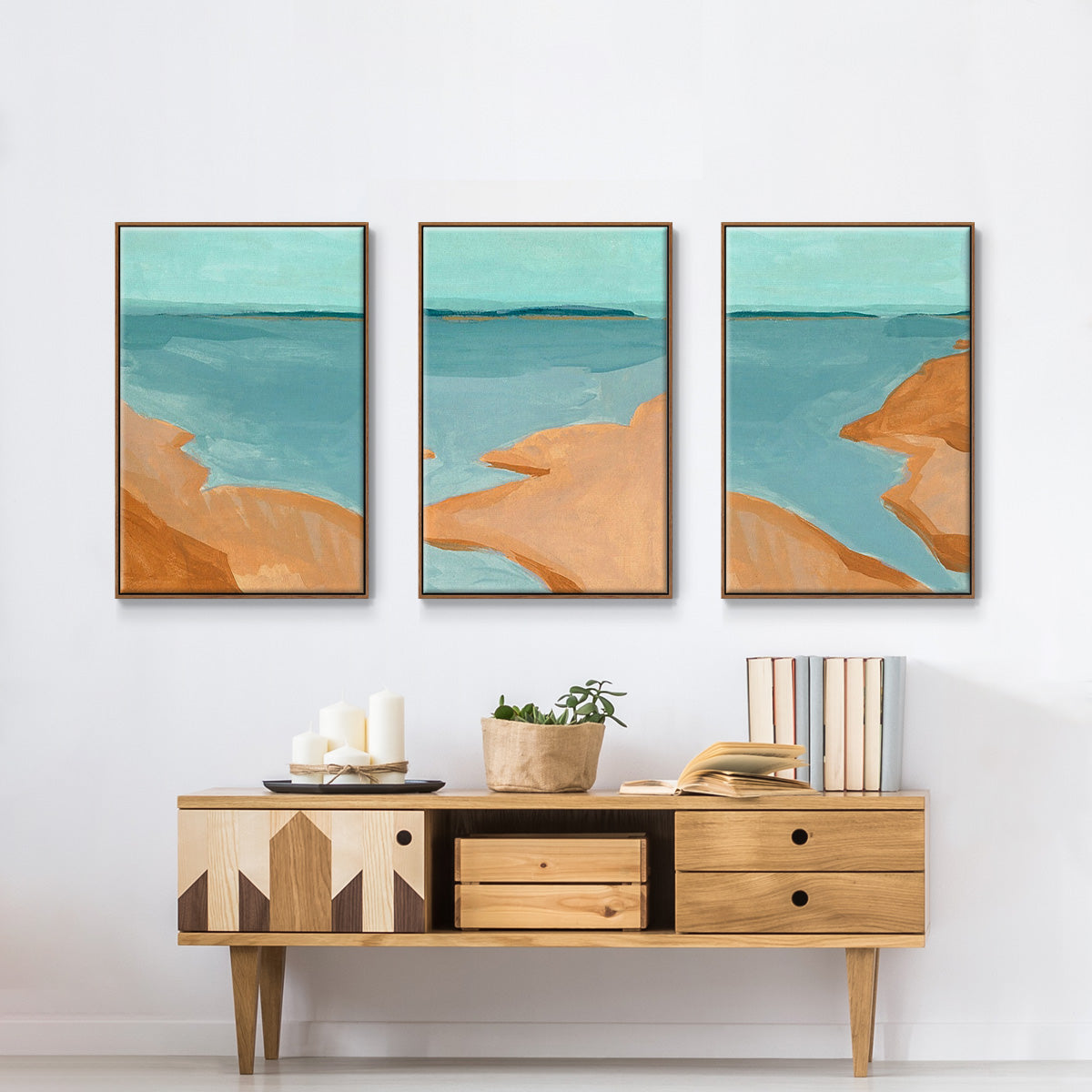 Out on the Sandbar I - Framed Premium Gallery Wrapped Canvas L Frame 3 Piece Set - Ready to Hang