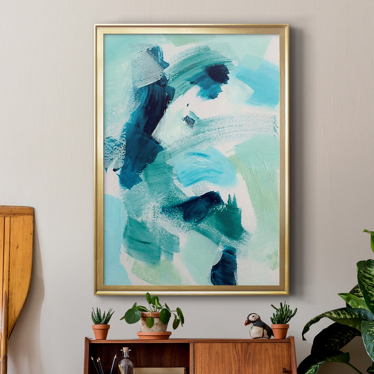 Teal Composition I - Modern Framed Canvas Print