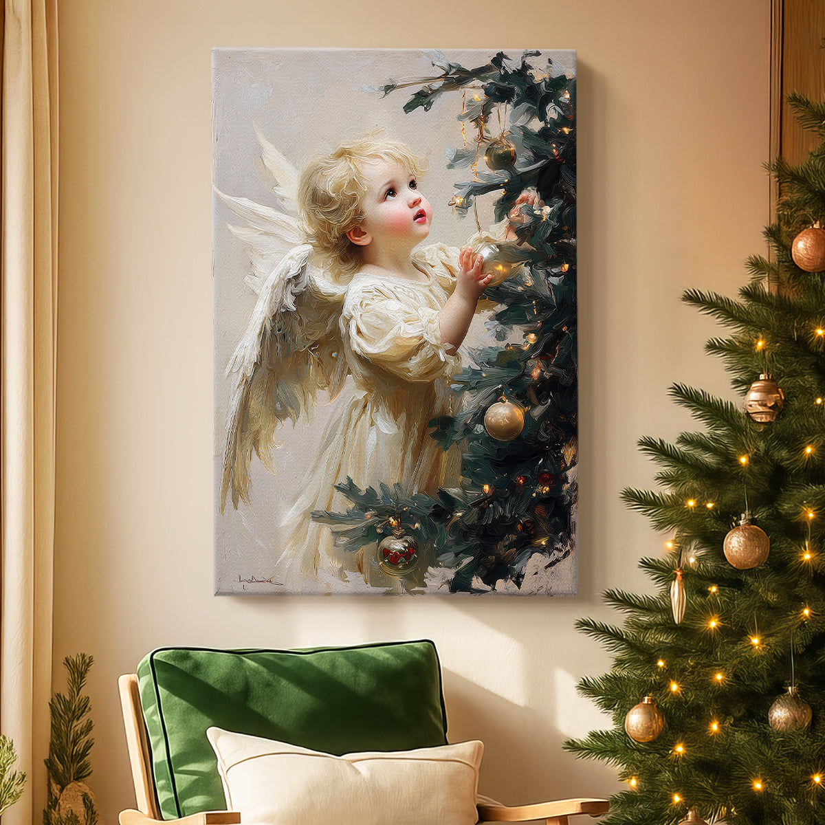Warm Lantern Snow Serenade - Canvas Art Print