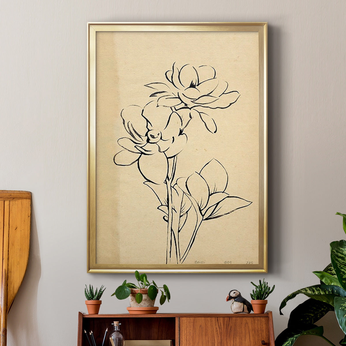 Magnolia Sketch II - Modern Framed Canvas Print