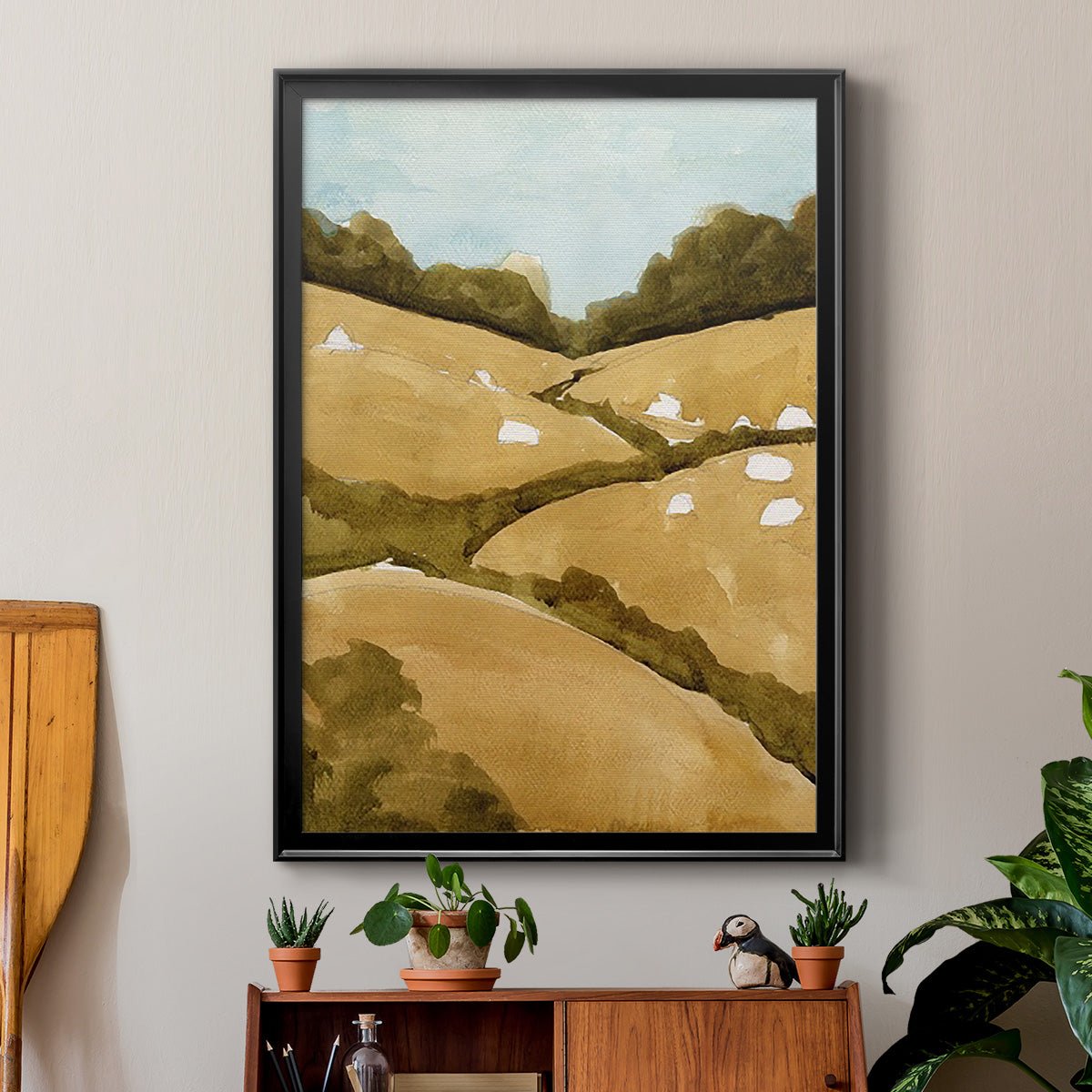 Scattered Sheep I - Modern Framed Canvas Print