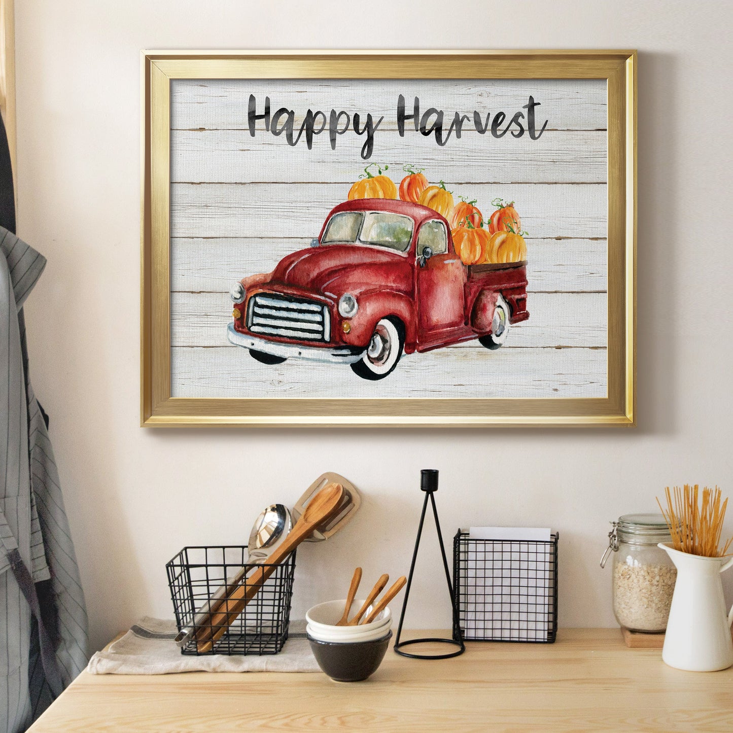 Happy Harvest Truck Premium Classic Framed Canvas - Ready to Hang