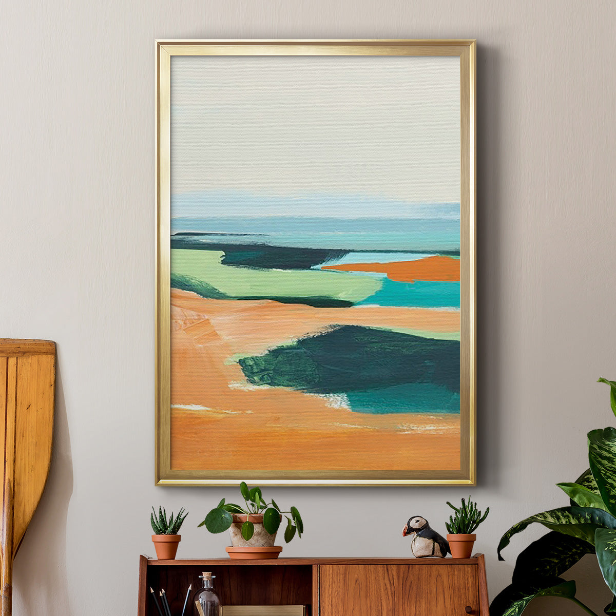 Aqua and Orange II - Modern Framed Canvas Print