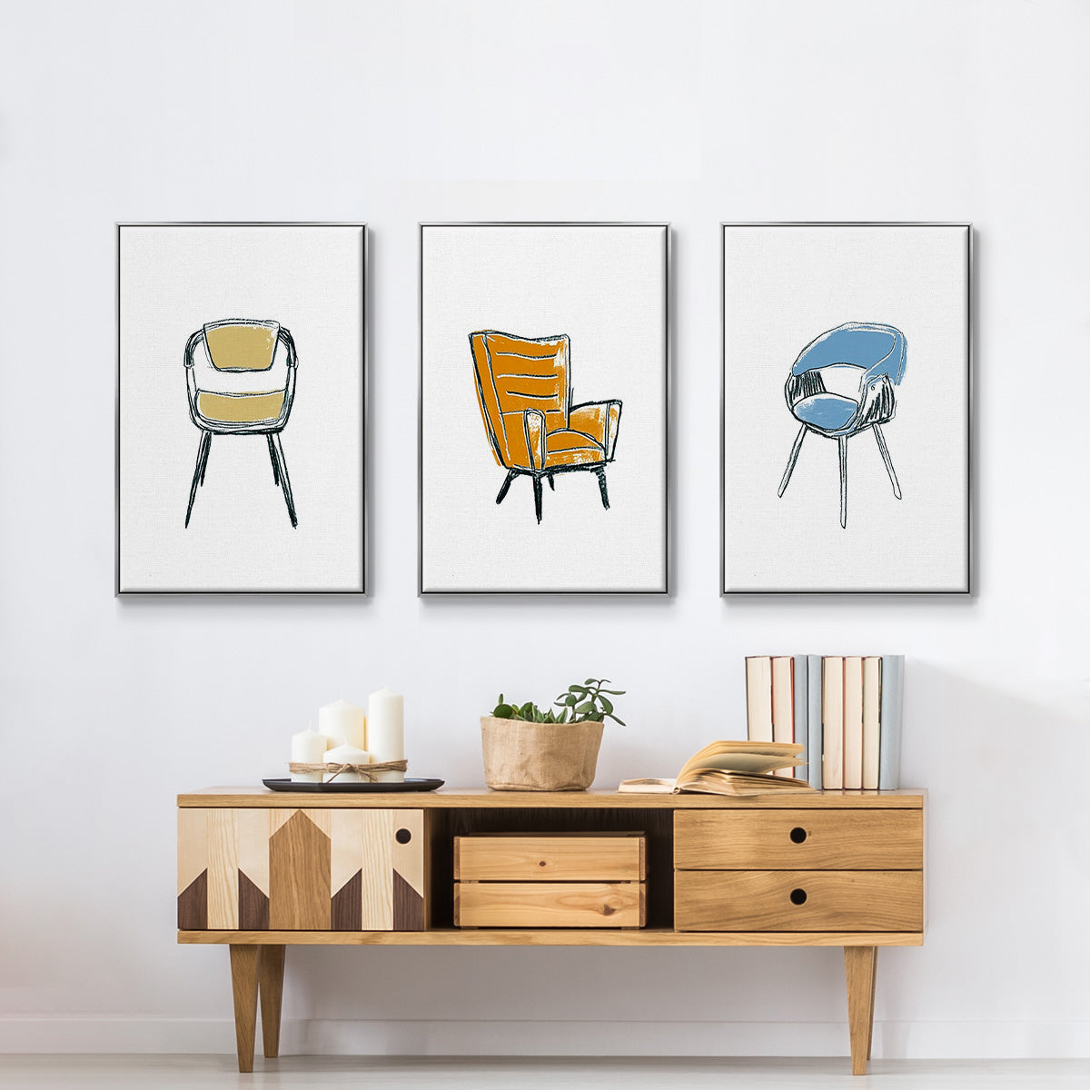 Take a Seat I - Framed Premium Gallery Wrapped Canvas L Frame 3 Piece Set - Ready to Hang