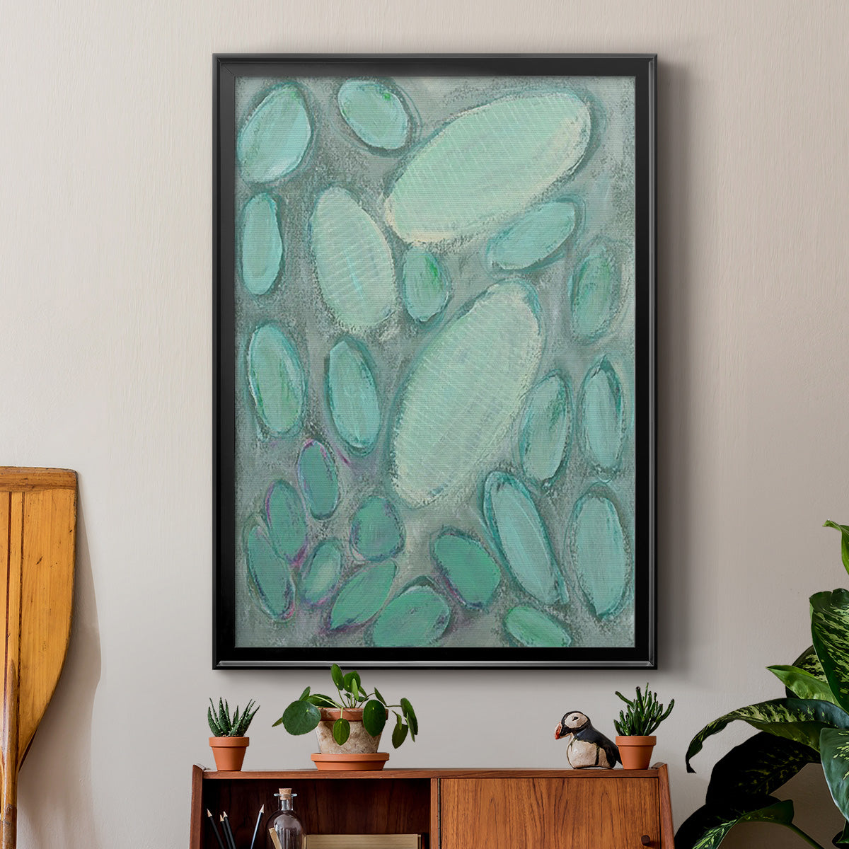 Blue Orbs II - Modern Framed Canvas Print