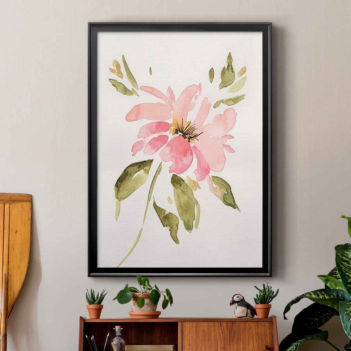 One Pink Bloom I - Modern Framed Canvas Print