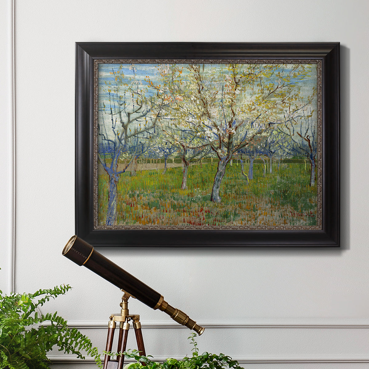 Orchard With Blossoming Apricot Trees - Ornate Framed Canvas Print