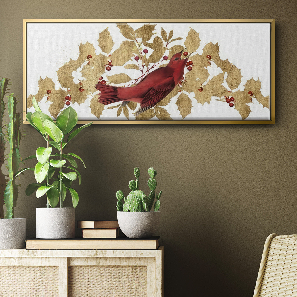 Red Bird Christmas Collection D - Floater Framed Canvas Print