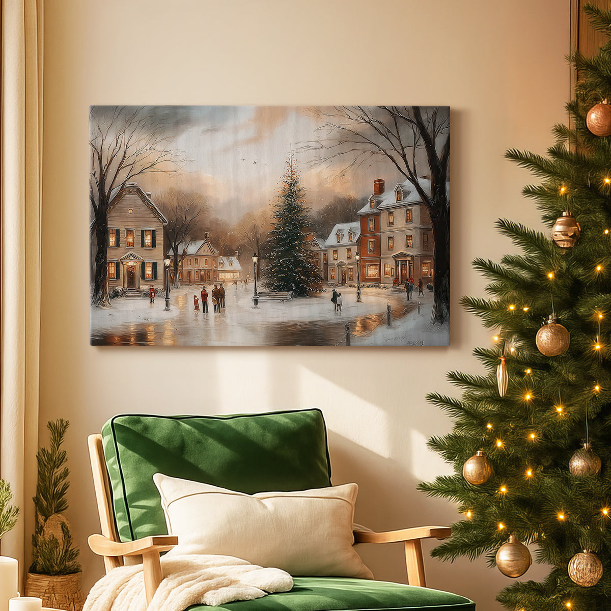 Warm Lantern Eve Green - Canvas Art Print
