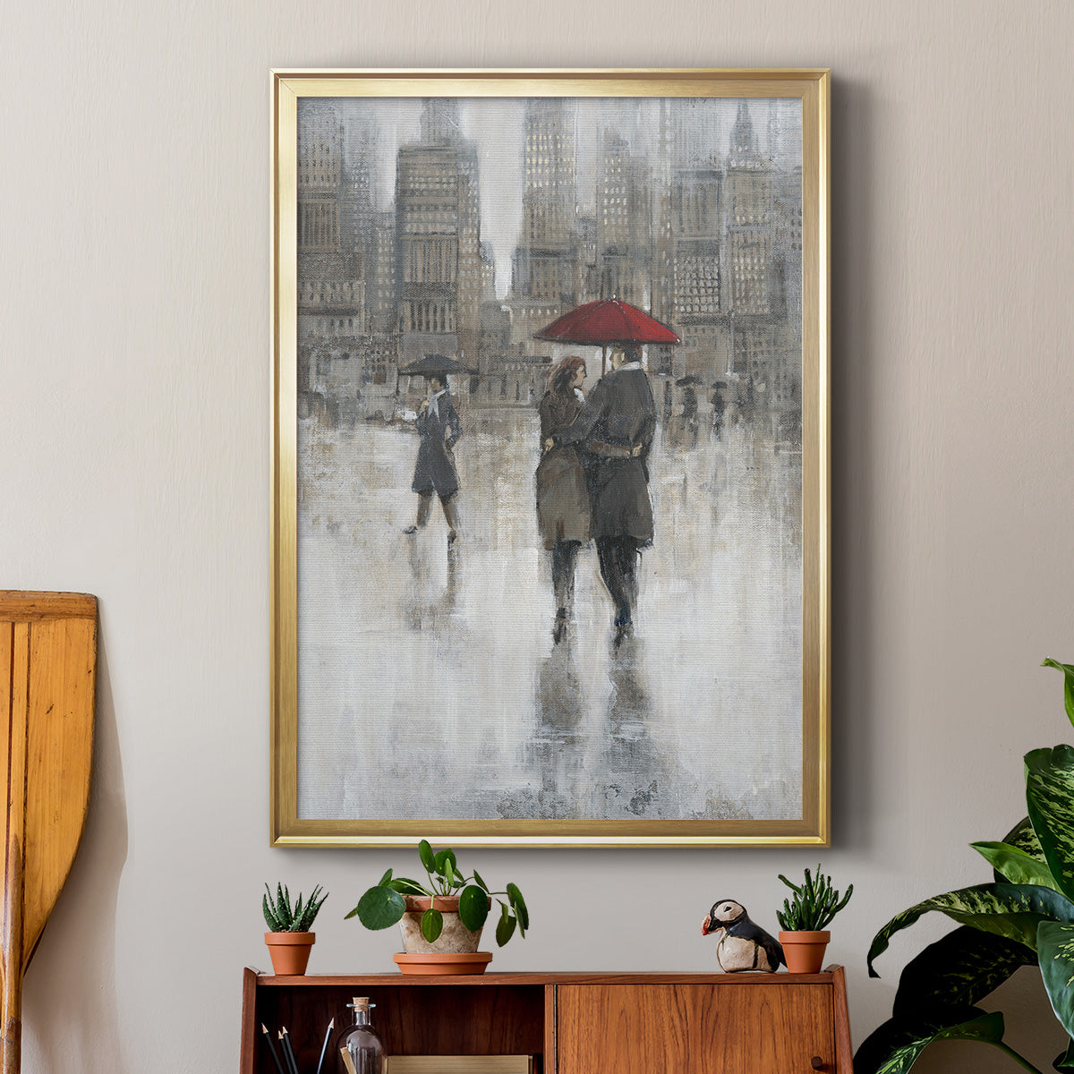 Rain in The City II - Modern Framed Canvas Print