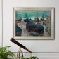 Impressionist coastal beach scene with boats by Claude Monet in an ornate champagne frame displayed in a light-toned interior setting.