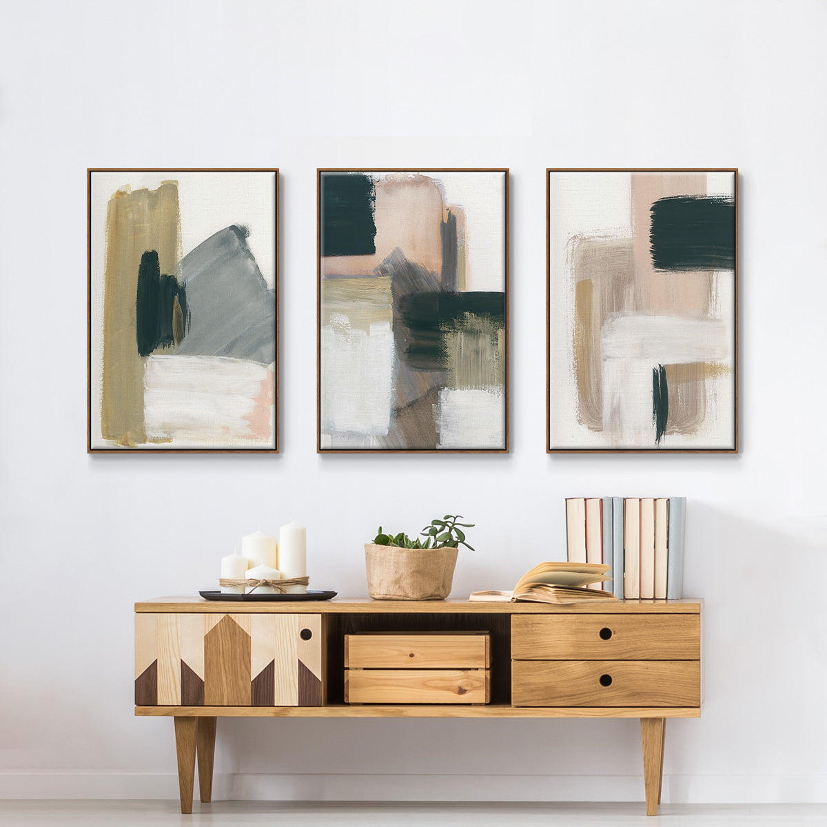 Marble Block Symmetry I - Framed Premium Gallery Wrapped Canvas L Frame 3 Piece Set - Ready to Hang