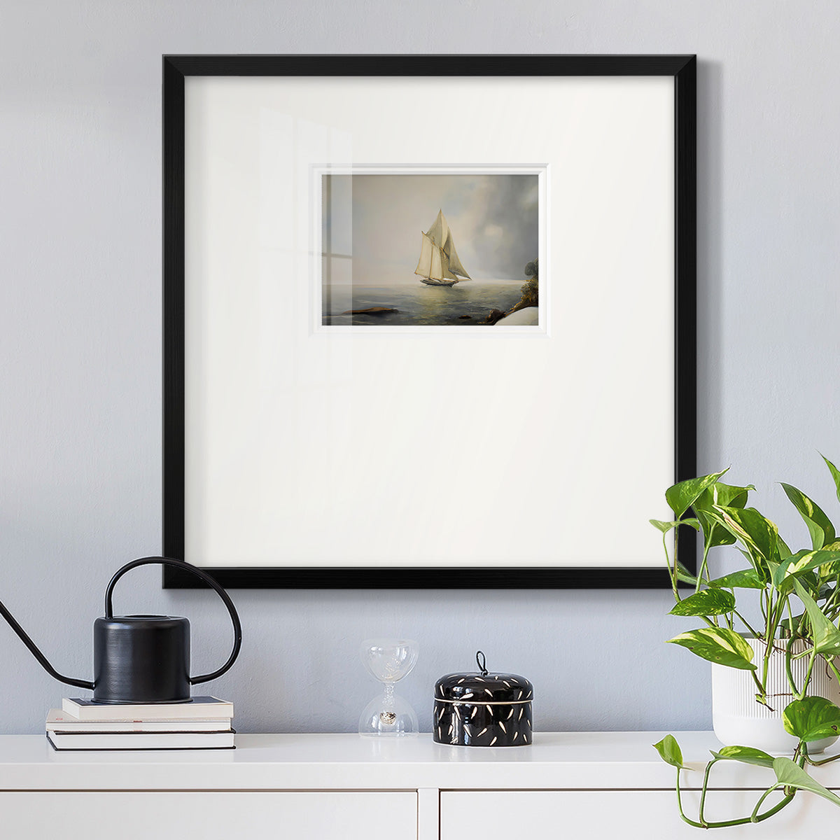 Foggy Sail I Premium Framed Print Double Matboard