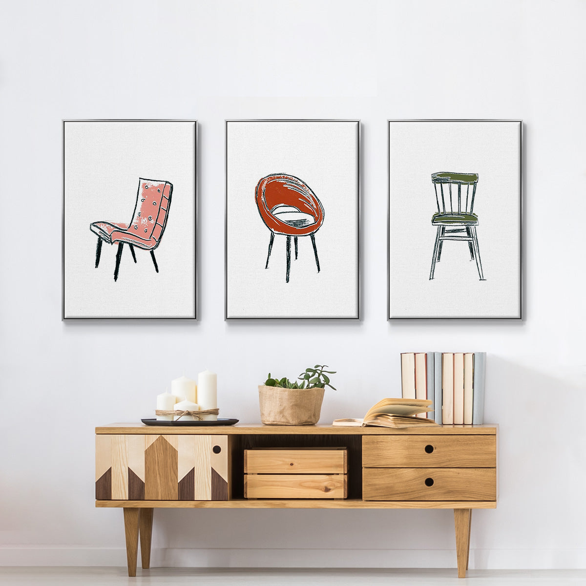 Take a Seat IV - Framed Premium Gallery Wrapped Canvas L Frame 3 Piece Set - Ready to Hang