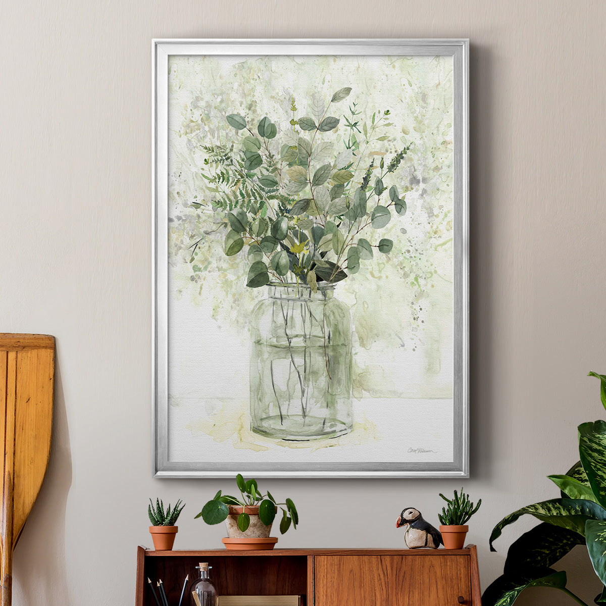 Delicate Greenery II - Modern Framed Canvas Print