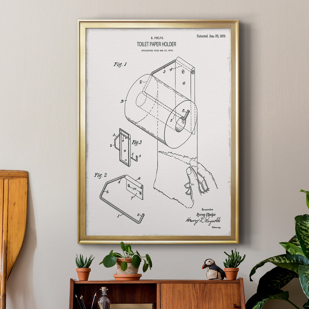 Toilet Paper Patent II - Modern Framed Canvas Print
