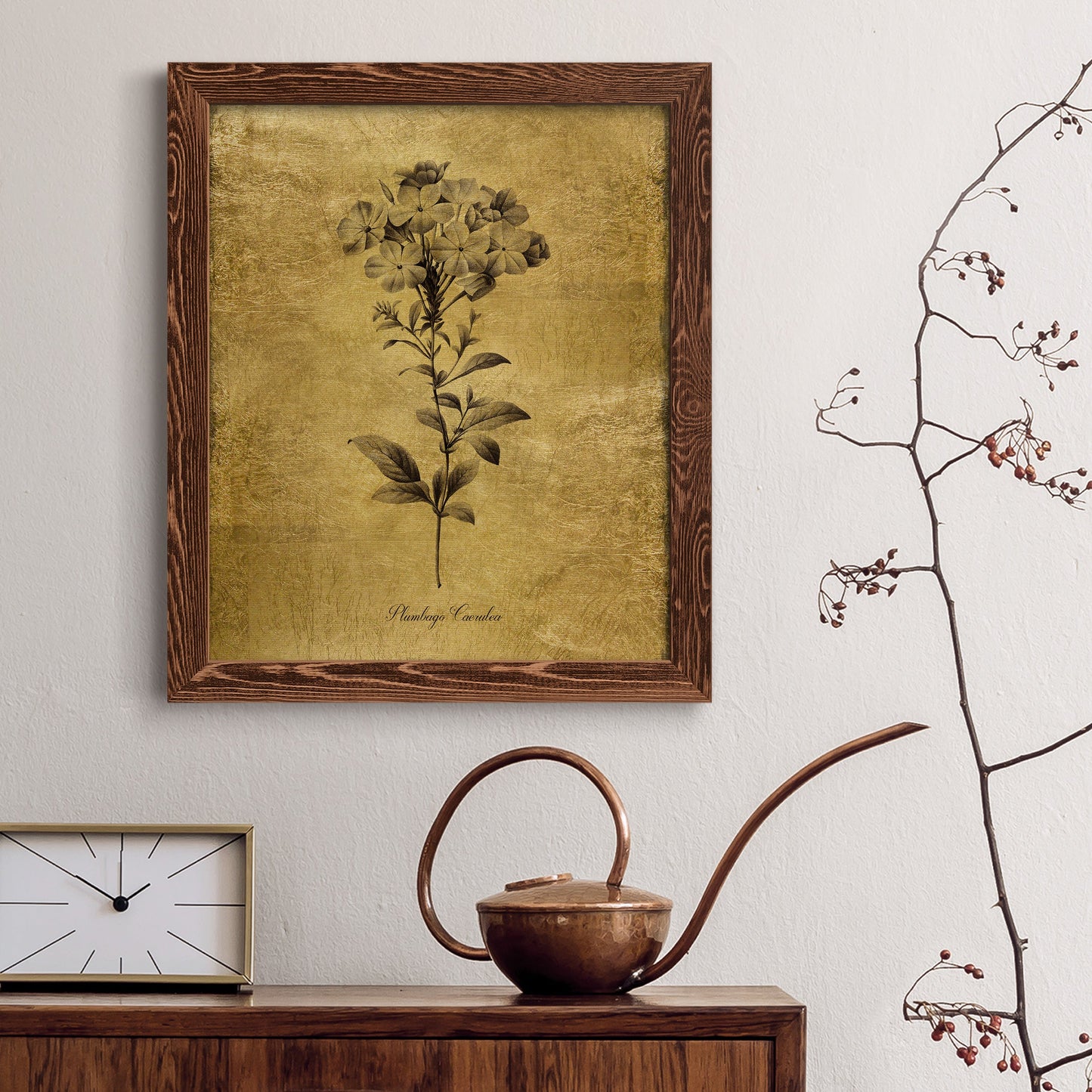 Gold Sketch Botanical II - Premium Canvas Framed in Barnwood - Ready to Hang