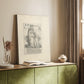 Canvas art print of a classical figure with etched texture and balanced pose styled in a home decor setting.