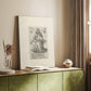 Canvas art print of a classical figure with fine lines and structured pose styled in a home decor setting.