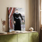 Canvas art print of a stylized female figure with minimal detail and flat tones styled in a home decor setting.