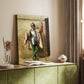 Canvas art print of a solitary figure in military attire with composed posture styled in a home decor setting.