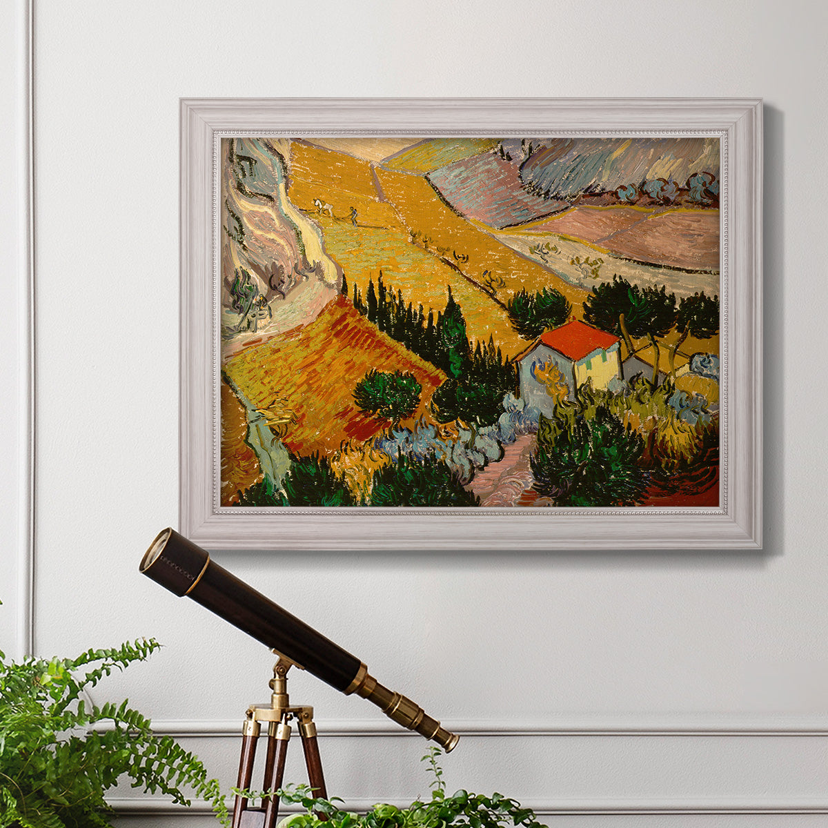 Valley With Ploughman Seen from Above - Ornate Framed Canvas Print