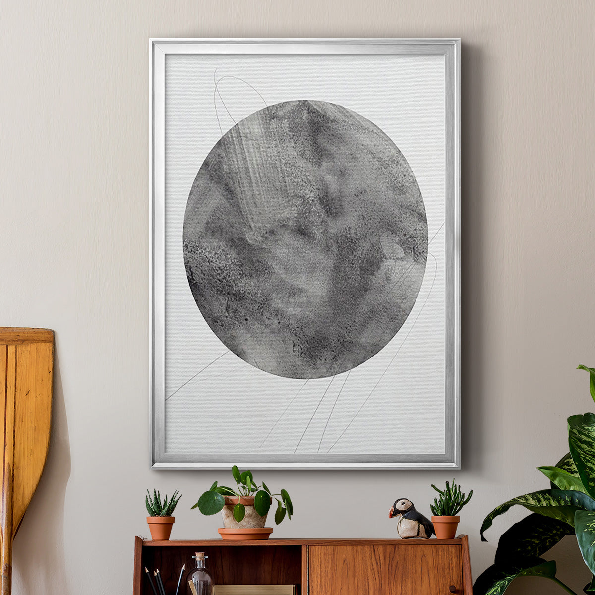 Graphite Moon II - Modern Framed Canvas Print