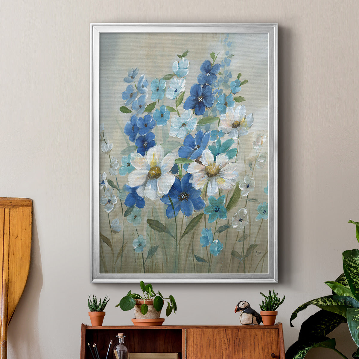 Blue Garden II - Modern Framed Canvas Print