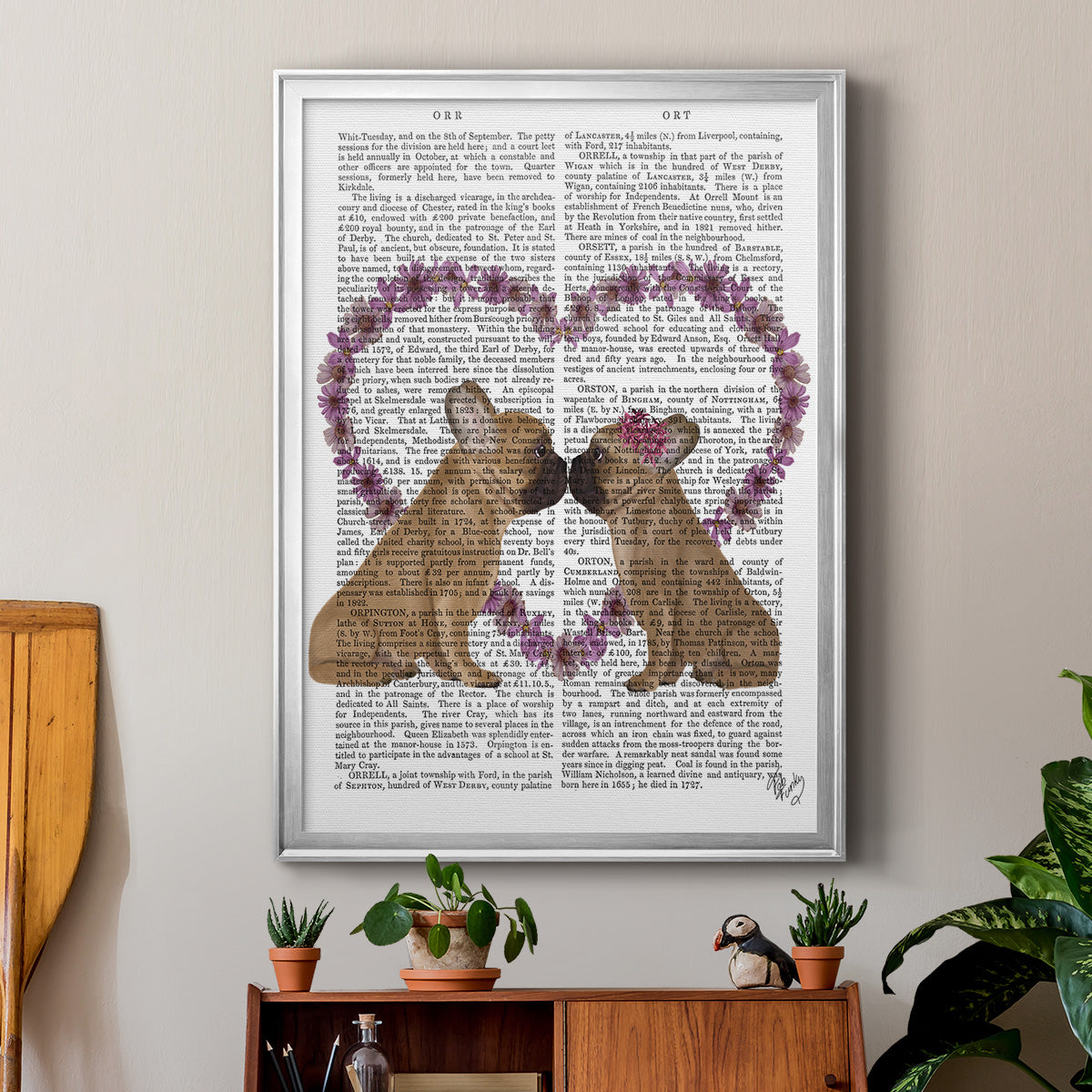 French Kiss and Flower Heart - Modern Framed Canvas Print