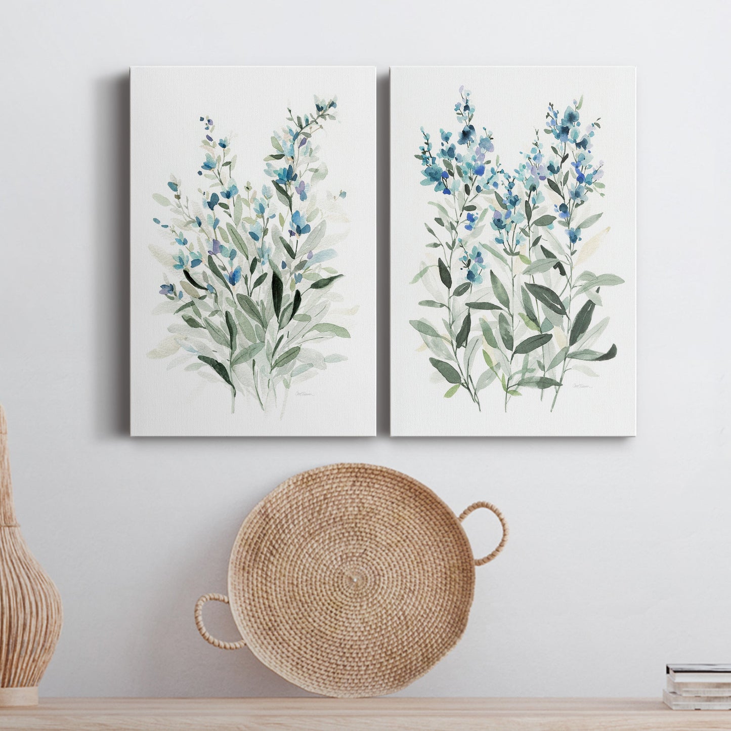 Delicate Blue Botanical I Premium Gallery Wrapped Canvas - Ready to Hang - Set of 2 - 8 x 12 Each