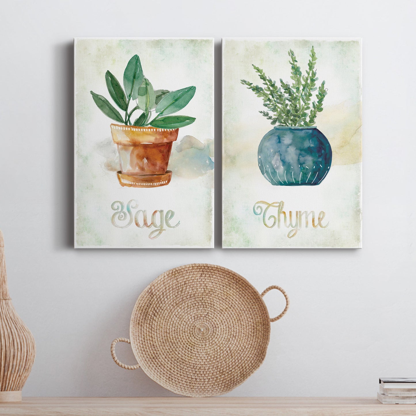 Potted Sage Premium Gallery Wrapped Canvas - Ready to Hang - Set of 2 - 8 x 12 Each