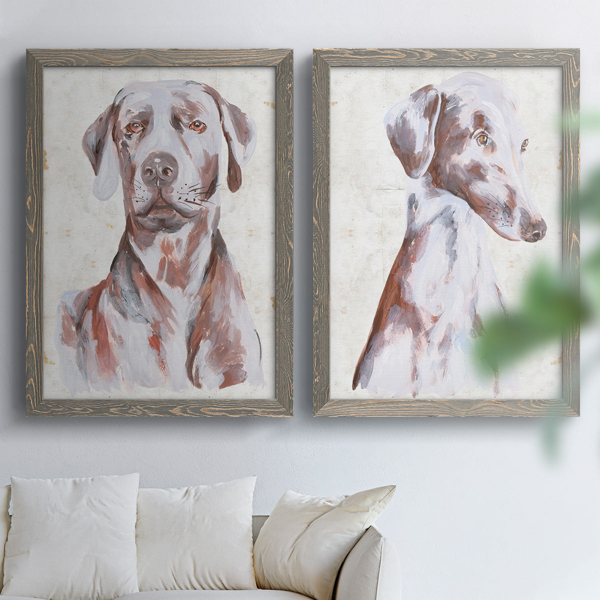 Sitting Dog I - Premium Framed Canvas 2 Piece Set - Ready to Hang