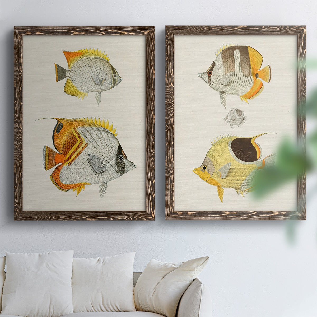 Yellow & Grey Fish I - Premium Framed Canvas 2 Piece Set - Ready to Hang