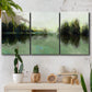 Three-panel canvas wall art featuring rain soaked landscape at sunset, displayed in a boho-chic entryway above a console table.