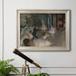 Impressionist backstage ballet scene by Edgar Degas in an ornate champagne frame displayed in a light-toned interior setting.
