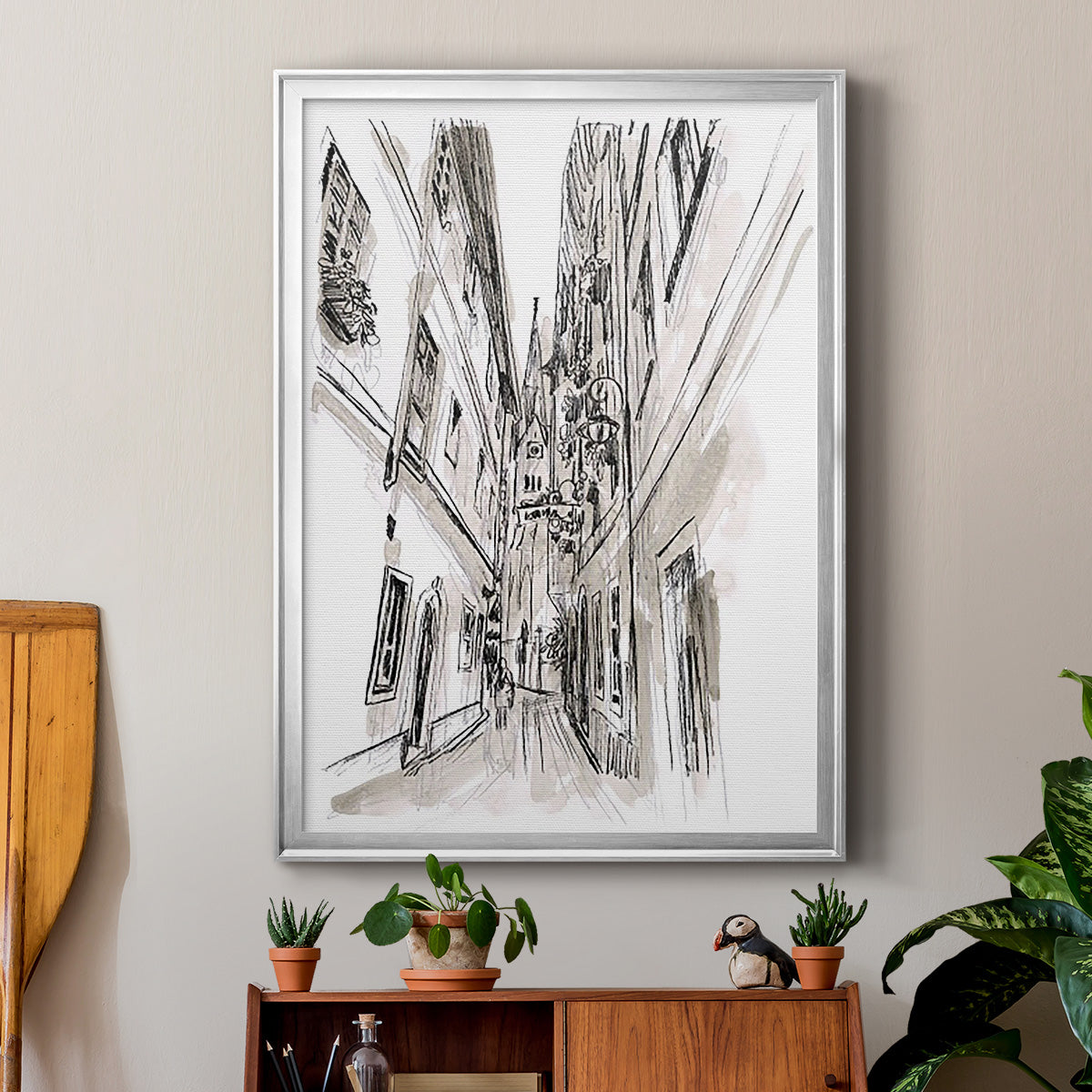 Europe Street Sketches III - Modern Framed Canvas Print