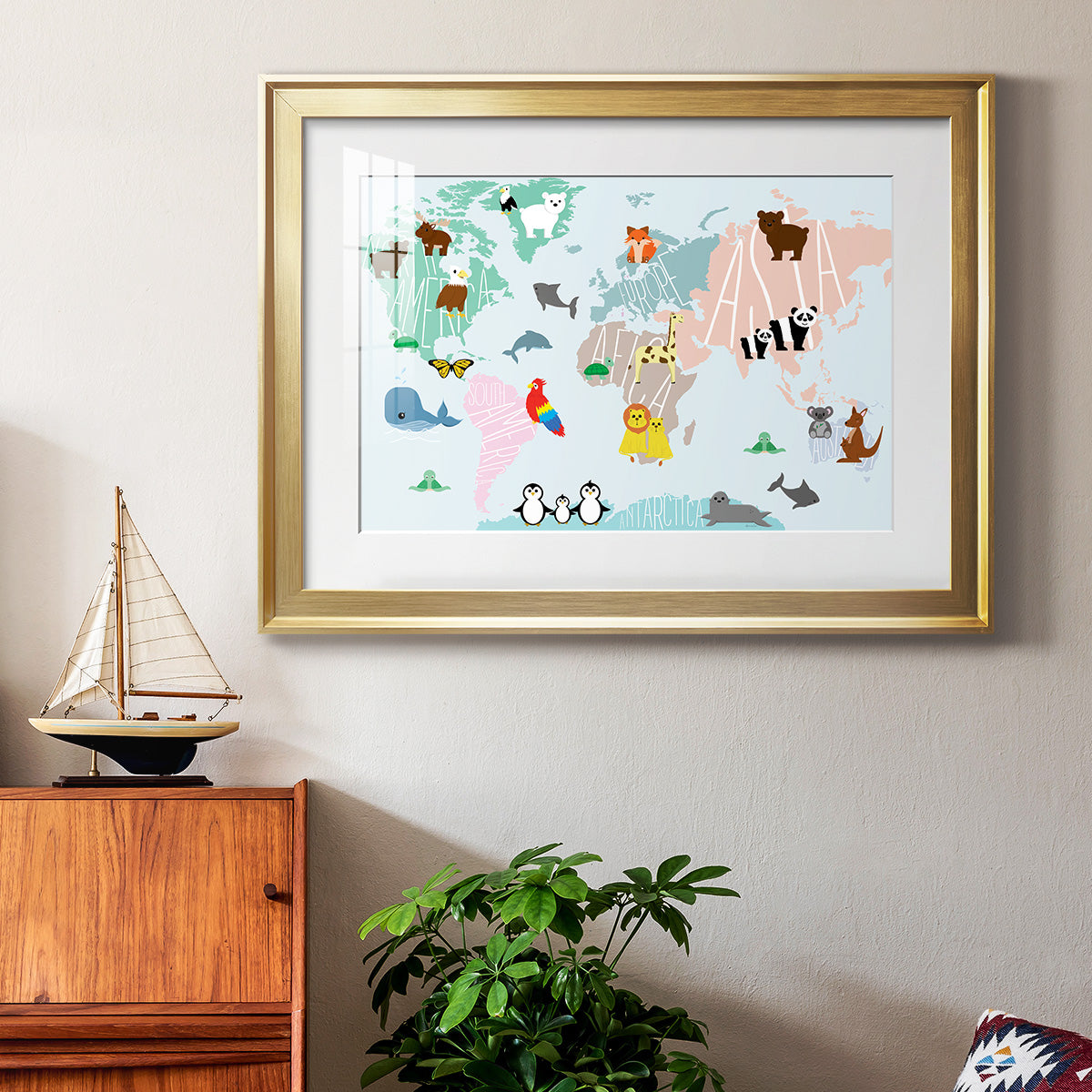 Animal Map - Modern Framed Art Print