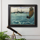 Impressionist naval seascape with the Kearsarge by Édouard Manet in an ornate black frame with gilded inner detail displayed in a light-toned interior setting.
