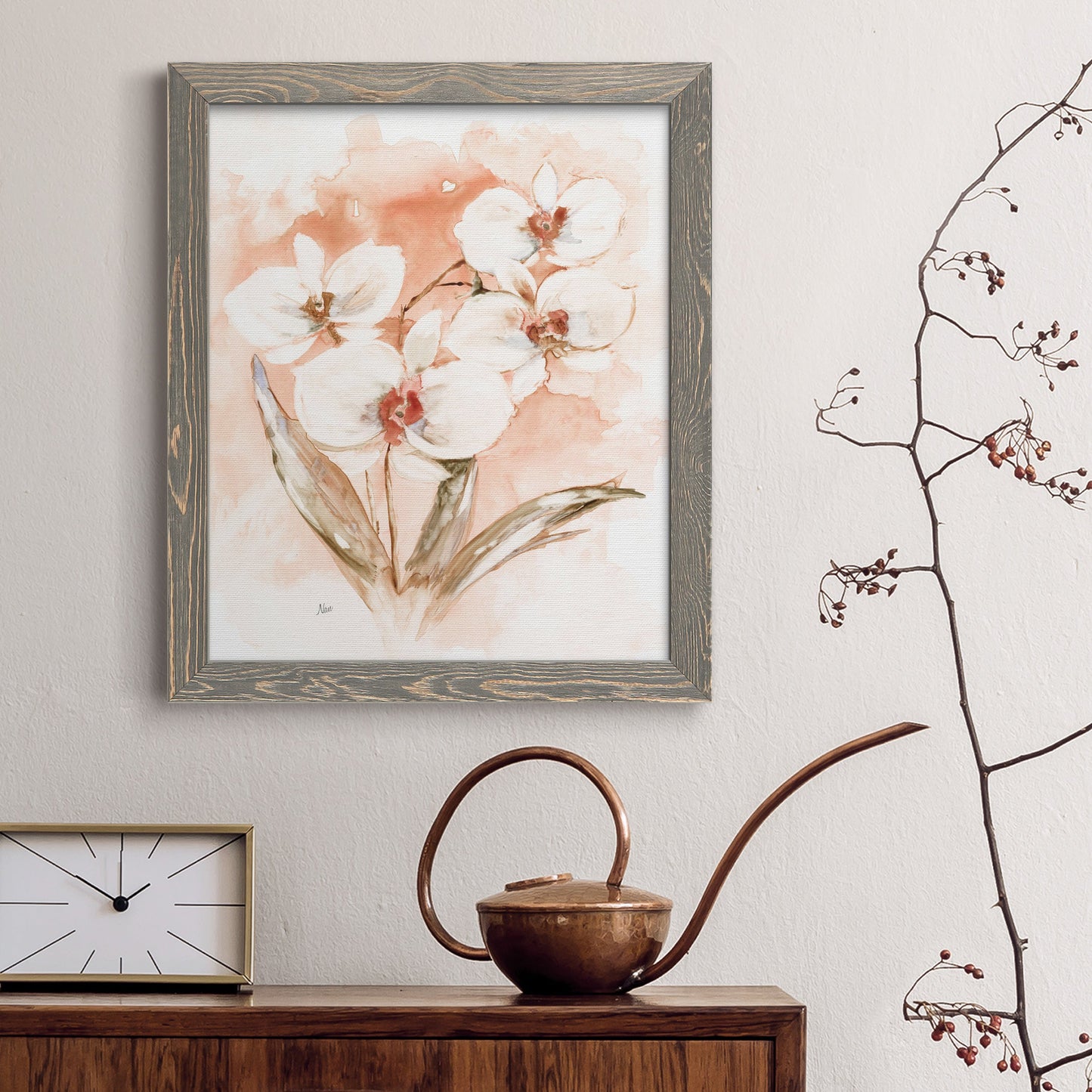 White and Coral Orchid I - Premium Canvas Framed in Barnwood - Ready to Hang