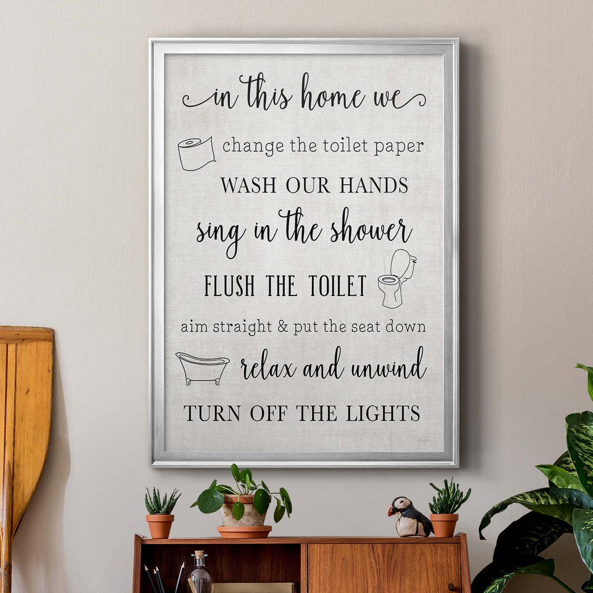 In This Bathroom - Modern Framed Canvas Print
