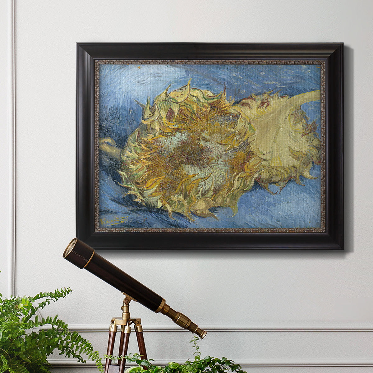 Two Cut Sunflowers - Ornate Framed Canvas Print