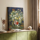 Canvas art print of a vibrant floral arrangement with textured strokes and bright tones styled in a home decor setting.